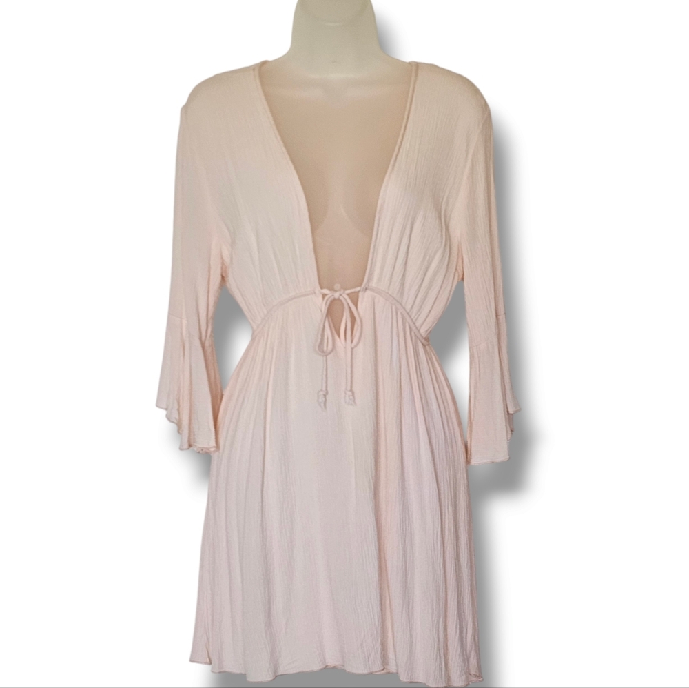 Mikey & Joey Swim Coverup Womens Size L Pullover Lightweight Peach Bell Sleeve‎